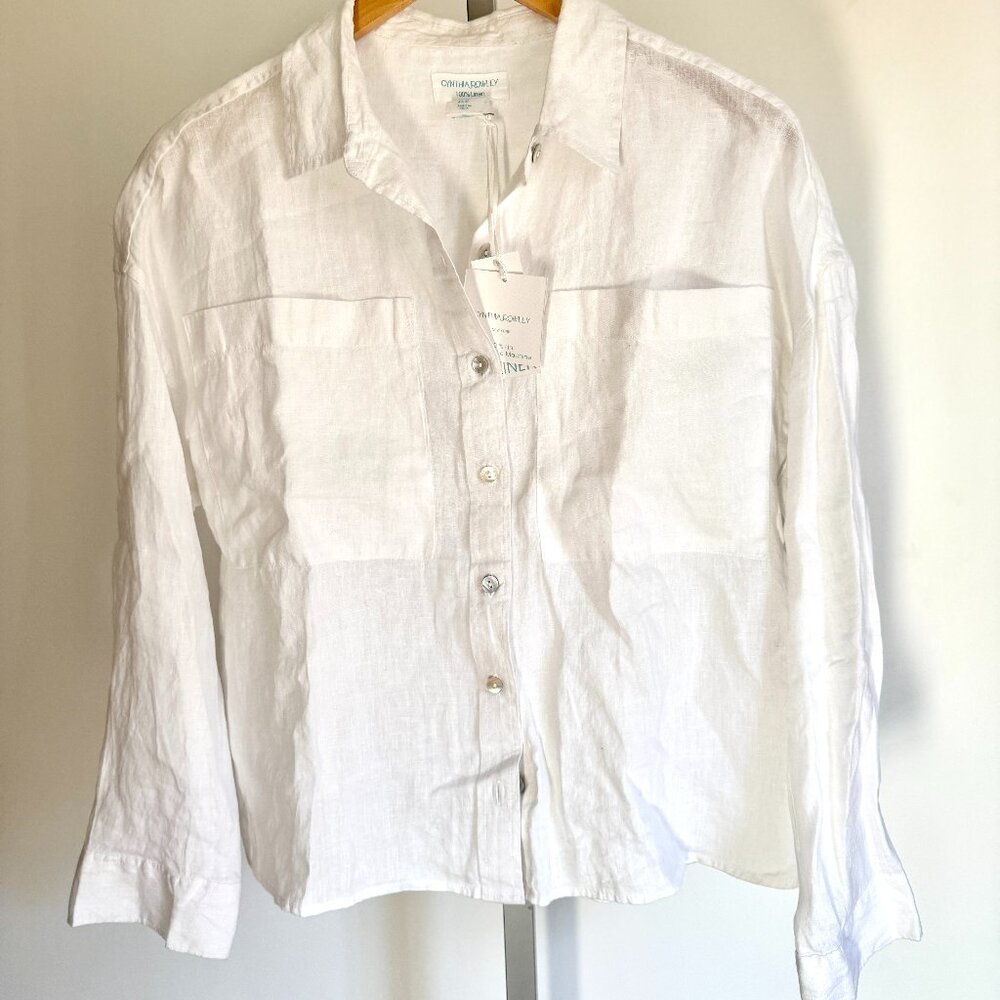 CYNTHIA ROWLEY 100% LINEN WHITE SHIRT WOMEN SZ M NEW